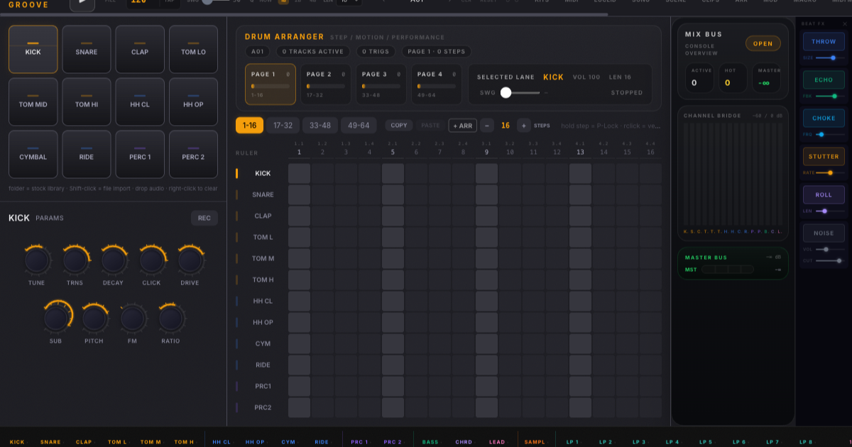 Elastic Groove — browser drum machine interface